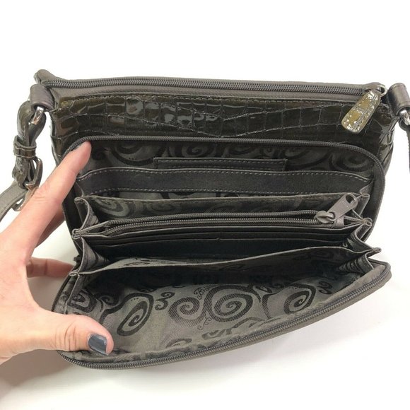 Brighton Croc Embossed Leather Purse Pewter Gray - Picture 10 of 12